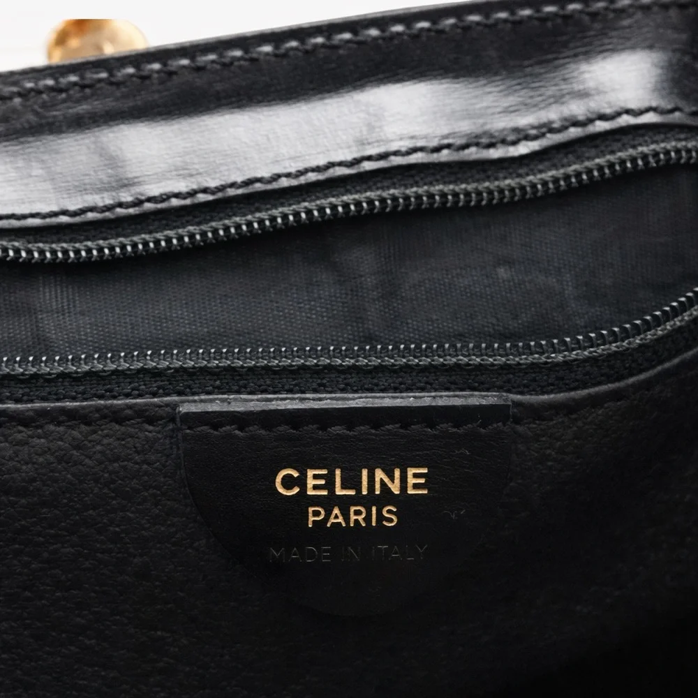 CELINE brown suede leather logo charm shoulder bag